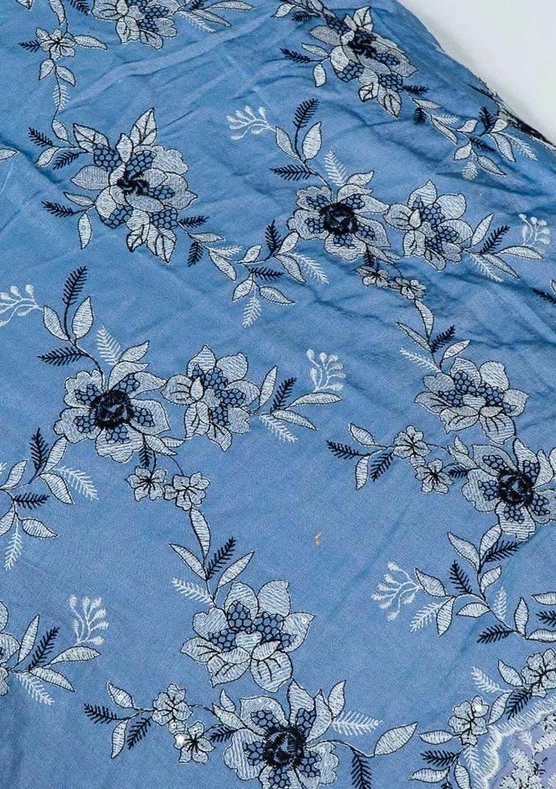 Girls Blue Embroidered Denim Dress - Indya