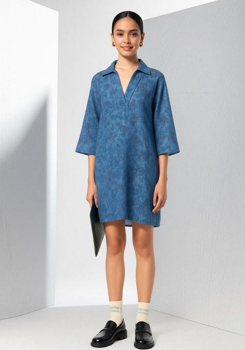 Girls Blue Embroidered Denim Dress