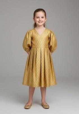 Girls Beige Brocade Dress