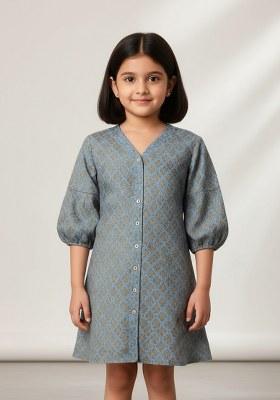 Girls Blue Brocade Dress