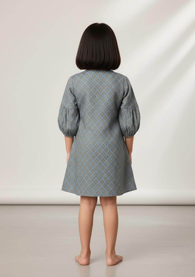 Girls Blue Brocade Dress
