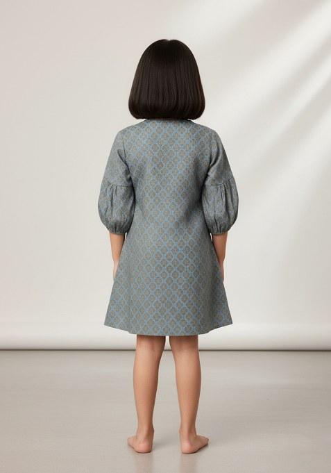 Girls Blue Brocade Dress