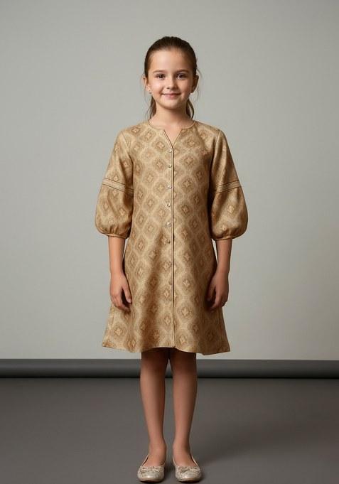 Girls Golden Brocade Dress