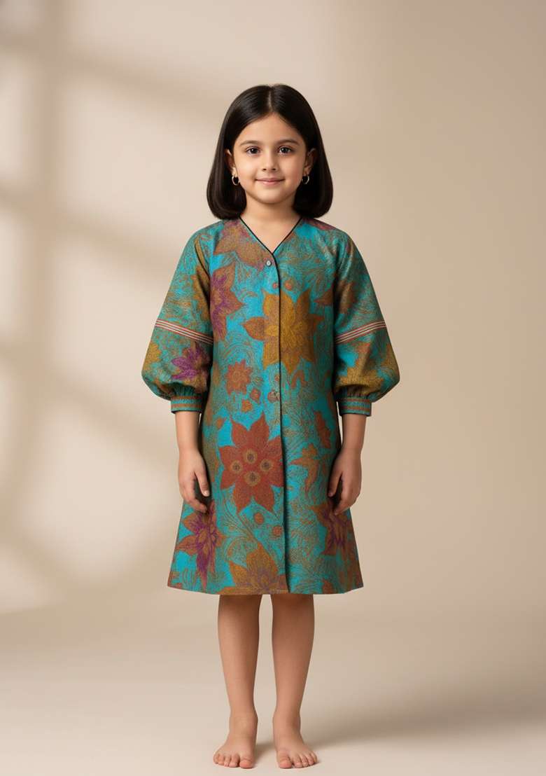Girls Multicolor Brocade Dress - Indya