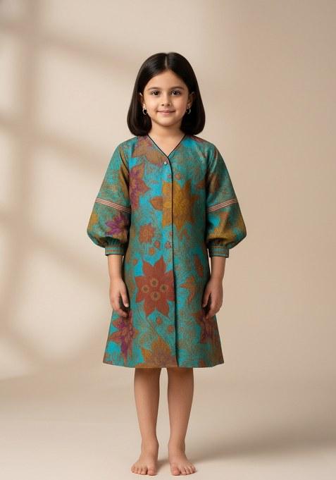 Girls Multicolor Brocade Dress