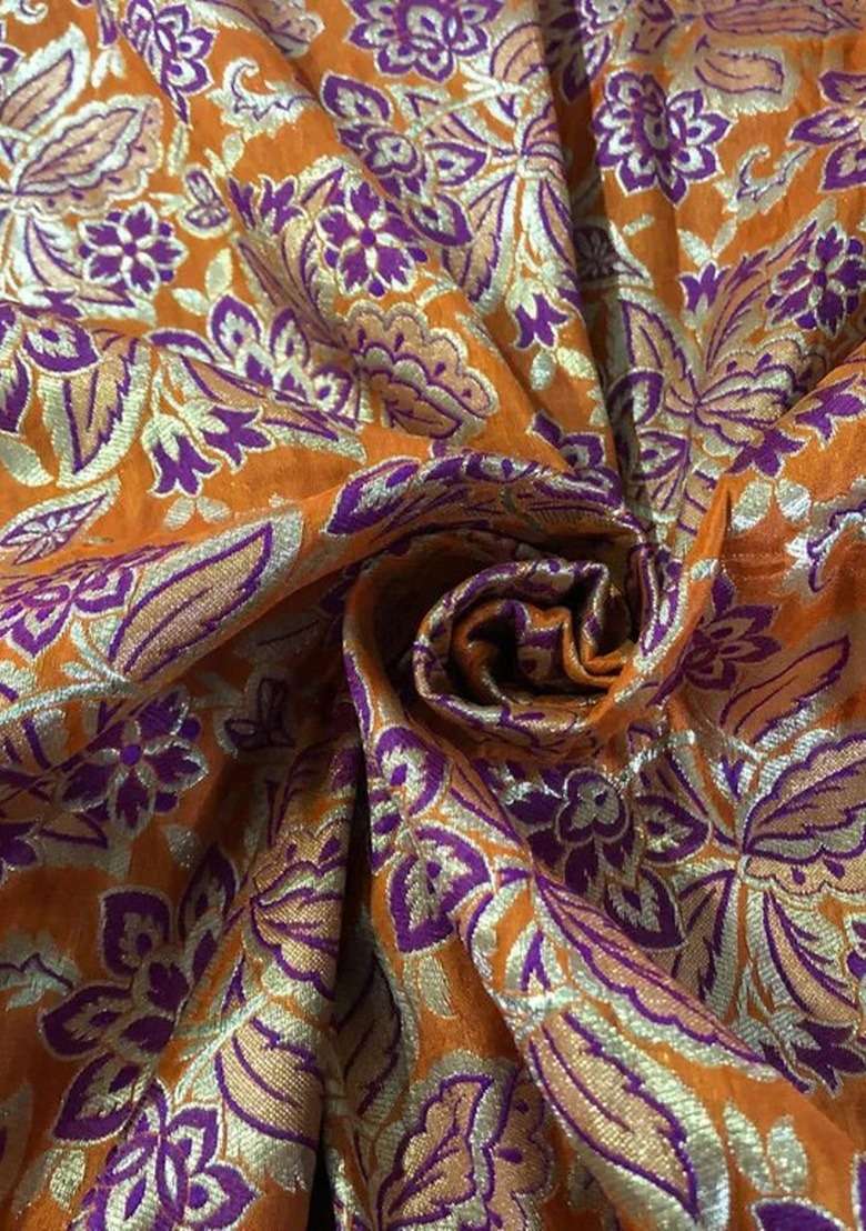 Girls Orange Brocade Dress - Indya