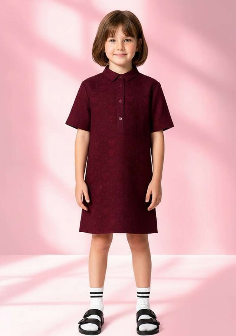 Girls Red Brocade Dress - Indya