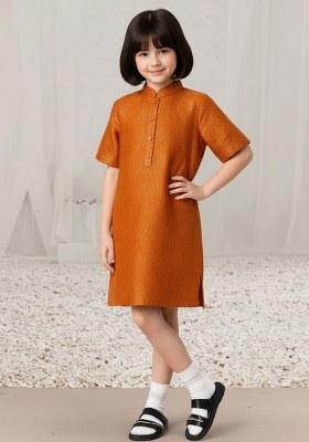 Girls Orange Brocade Dress