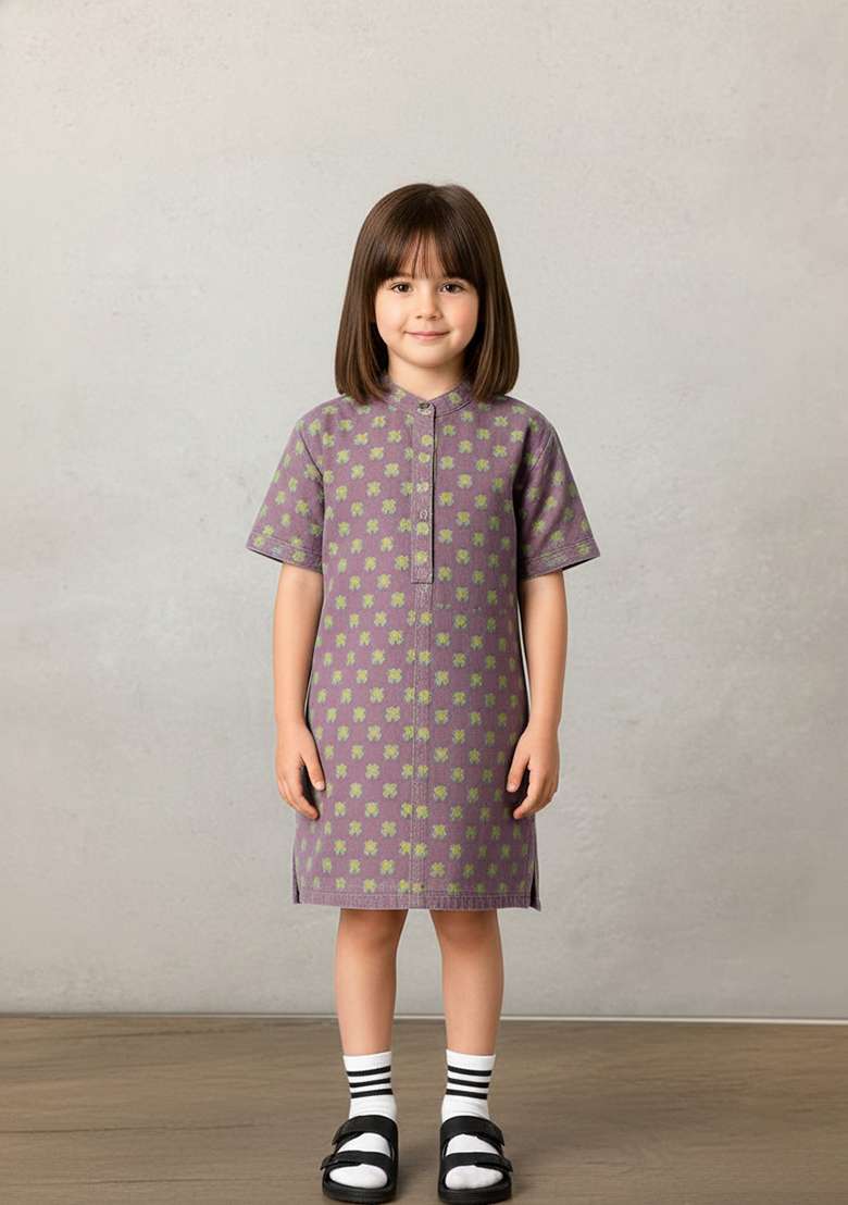 Girls Green Brocade Dress - Indya