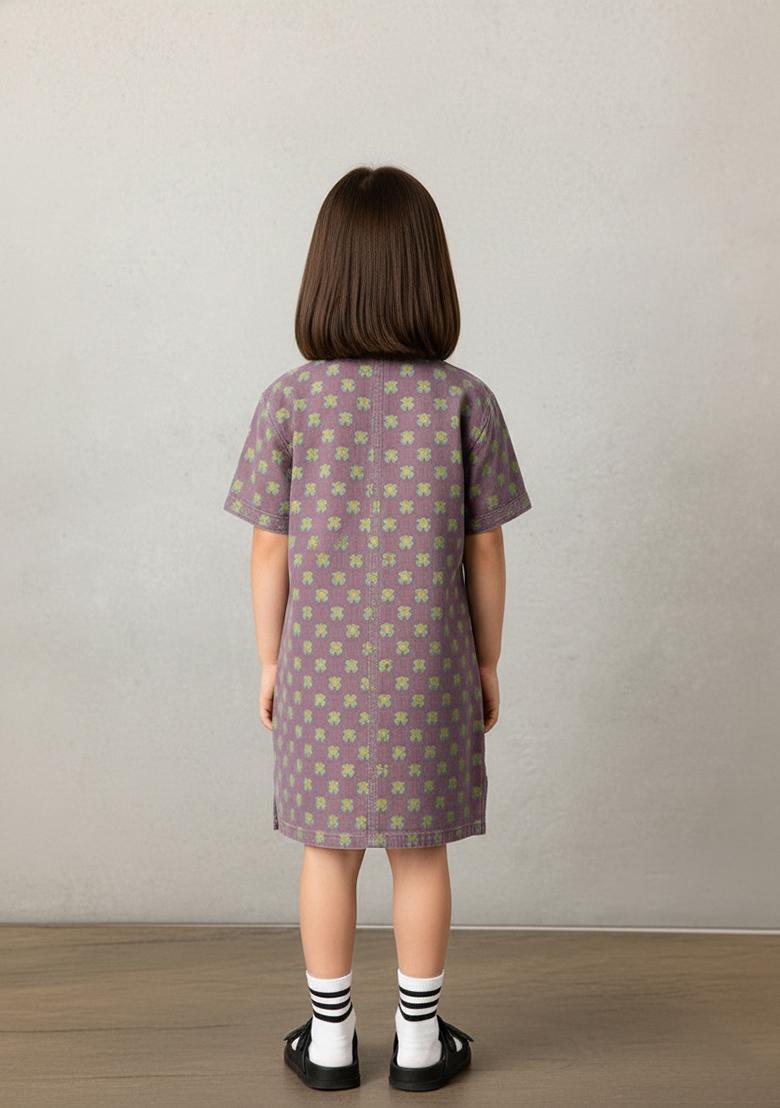 Girls Green Brocade Dress - Indya