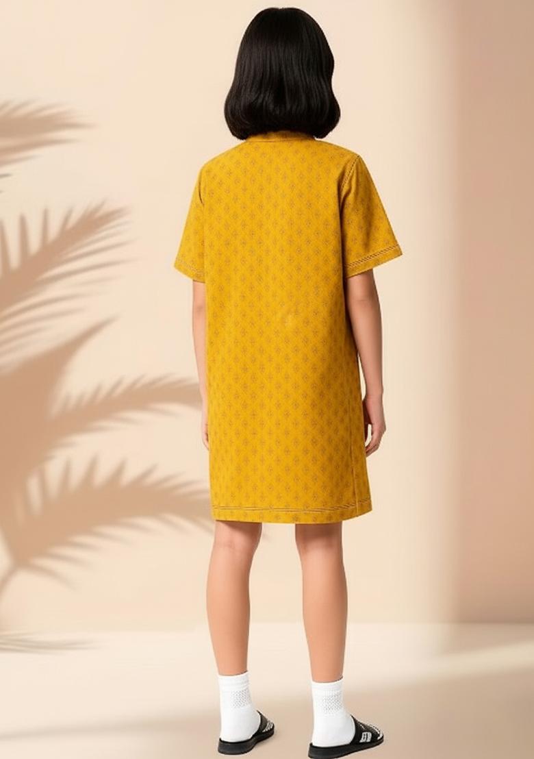 Girls Yellow Brocade Dress - Indya