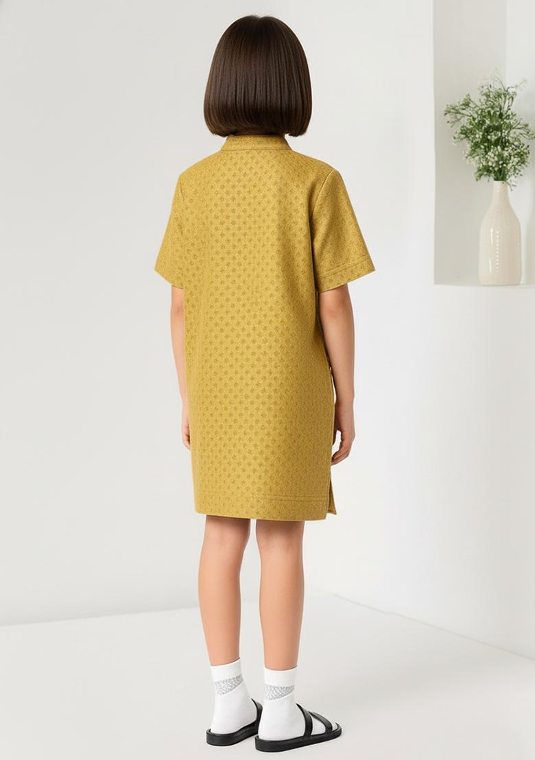 Girls Golden Brocade Dress - Indya