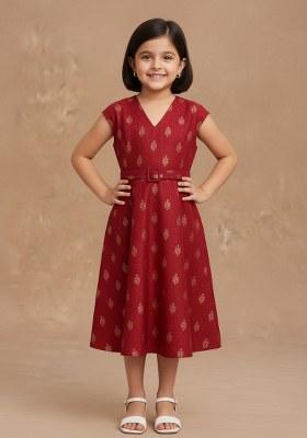 Girls Red Brocade Dress