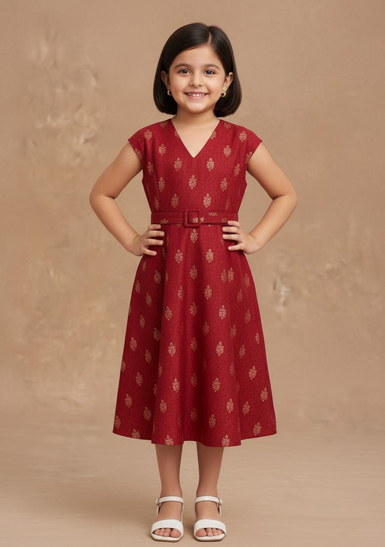 Girls Red Brocade Dress