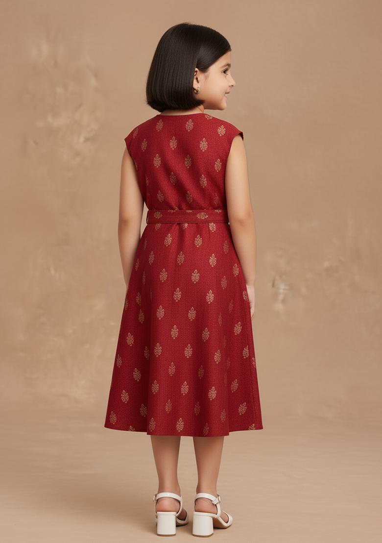 Girls Red Brocade Dress