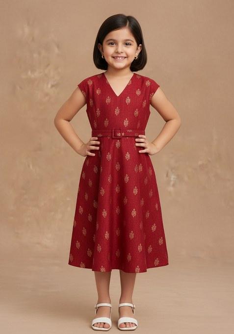 Girls Red Brocade Dress