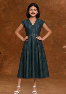 Girls Blue Brocade Dress
