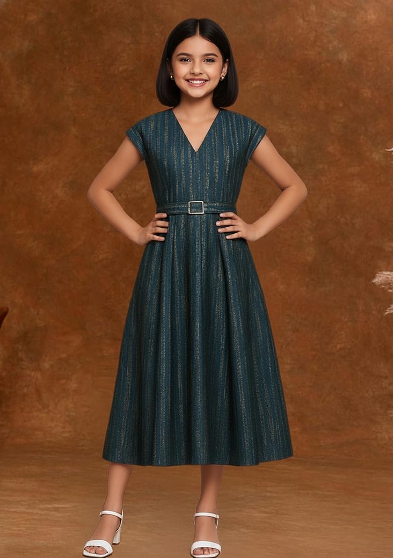 Girls Blue Brocade Dress