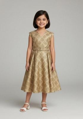 Girls Beige Brocade Dress