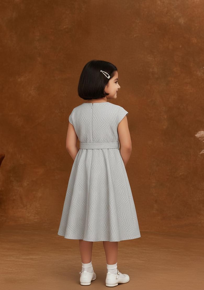 Girls Grey Brocade Dress - Indya