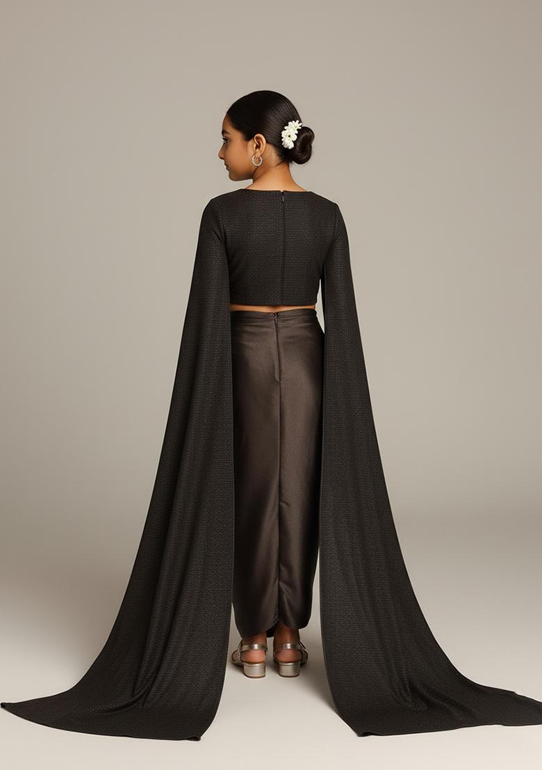 Girls Brown Sequin Knit Fusion Set - Indya