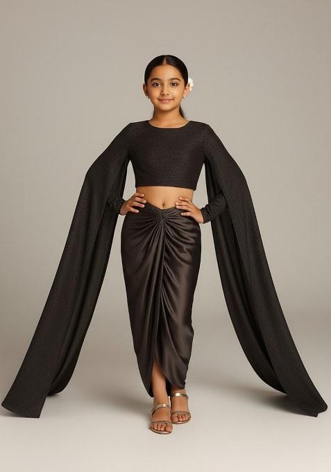 Girls Brown Sequin Knit Fusion Set