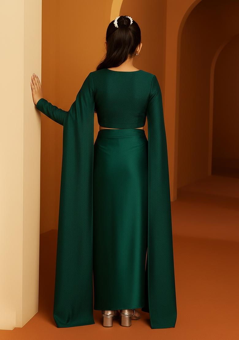 Girls Green Sequin Knit Fusion Set - Indya