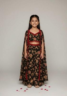 Girls Black Floral Print Fusion Set