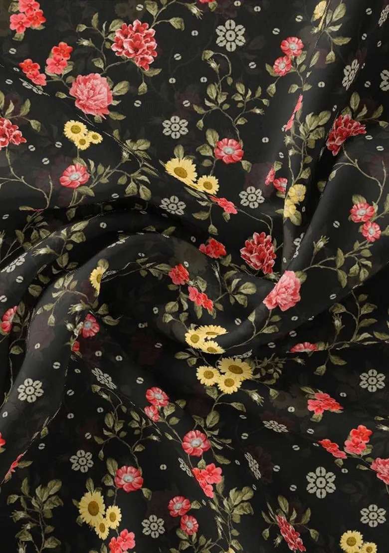 Girls Black Floral Print Fusion Set - Indya