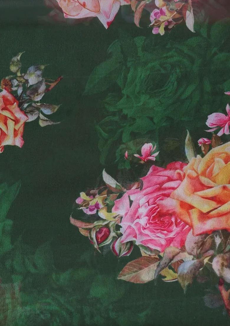 Girls Dark Green Floral Print Fusion Set - Indya