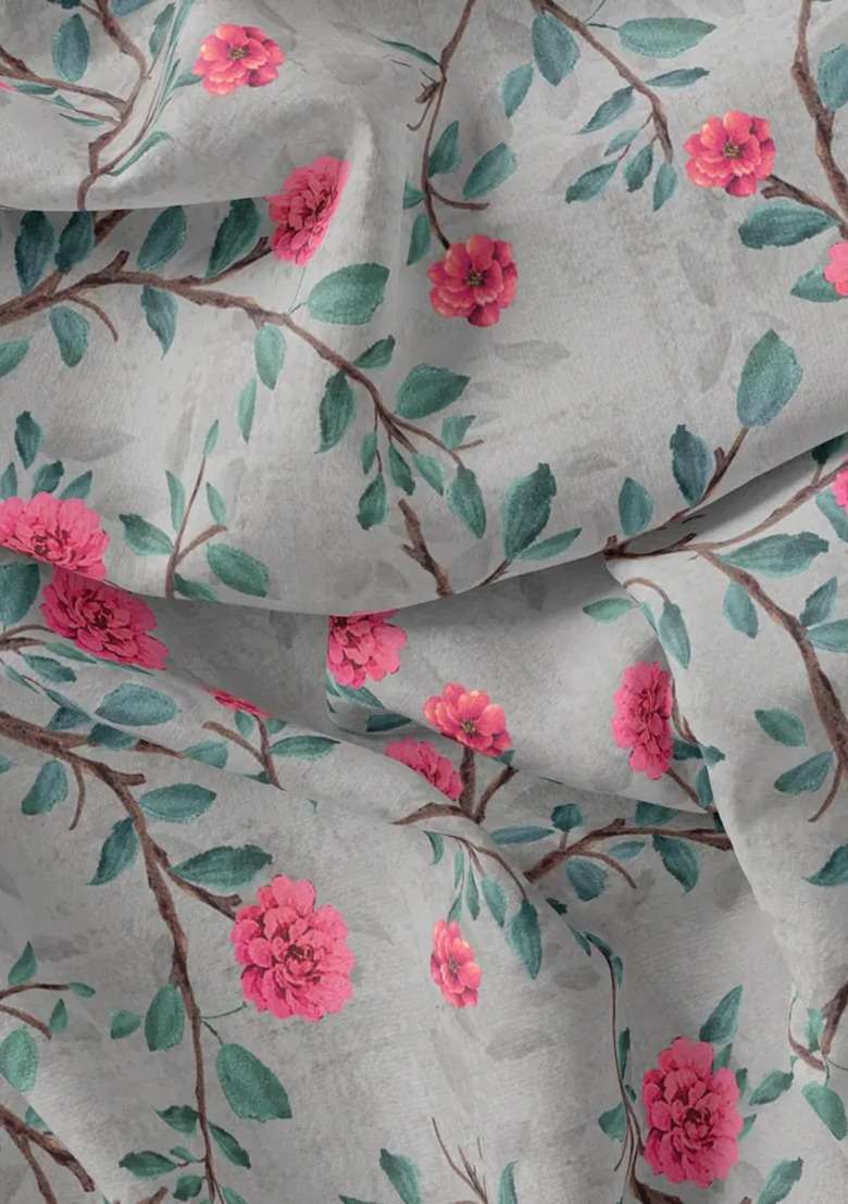 Girls Grey Floral Print Chiffon Fusion Set - Indya