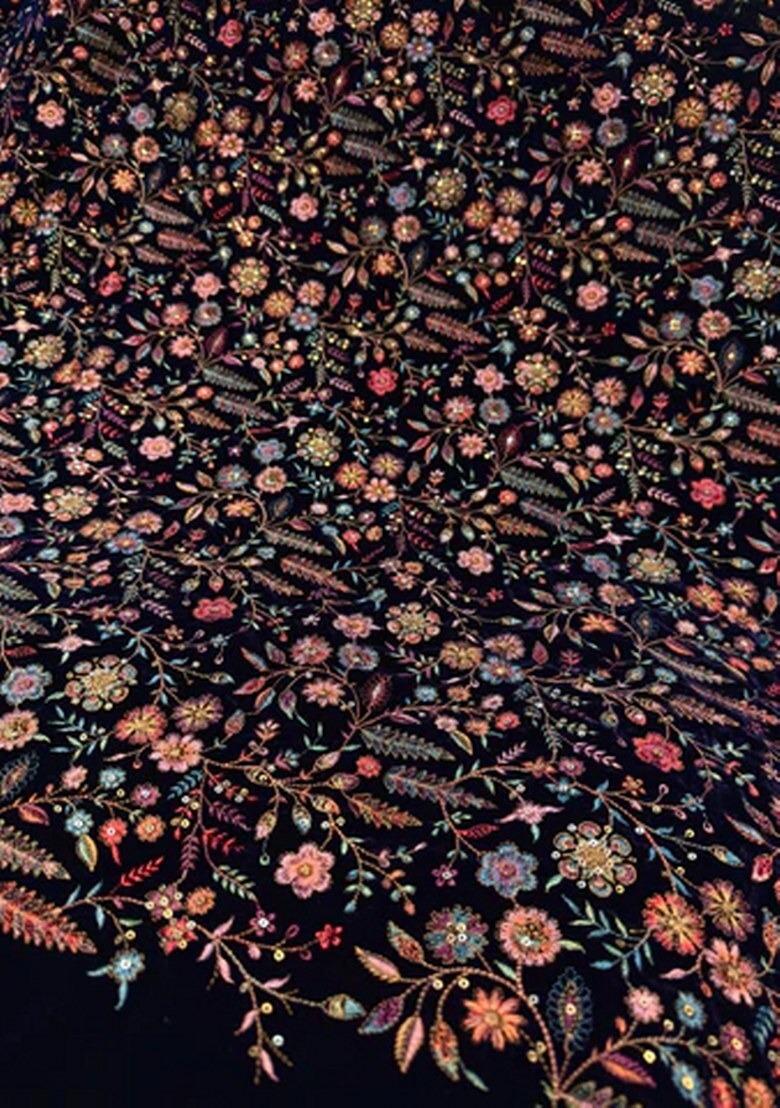 Girls Navy Blue Embroidered Crepe Fusion Set - Indya