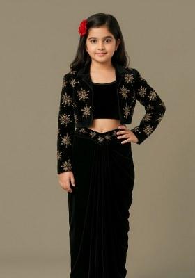 Girls Black Sequin Crepe Fusion Set