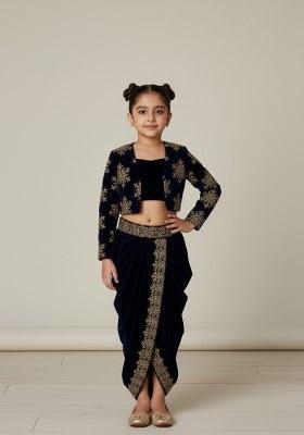 Girls Navy Blue Sequin Crepe Fusion Set