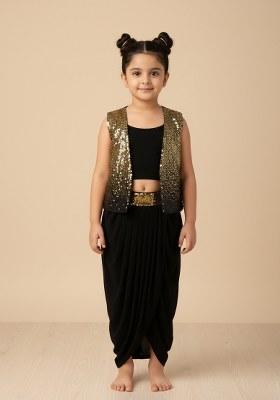 Girls Black And Golden Sequin Chinon Fusion Set