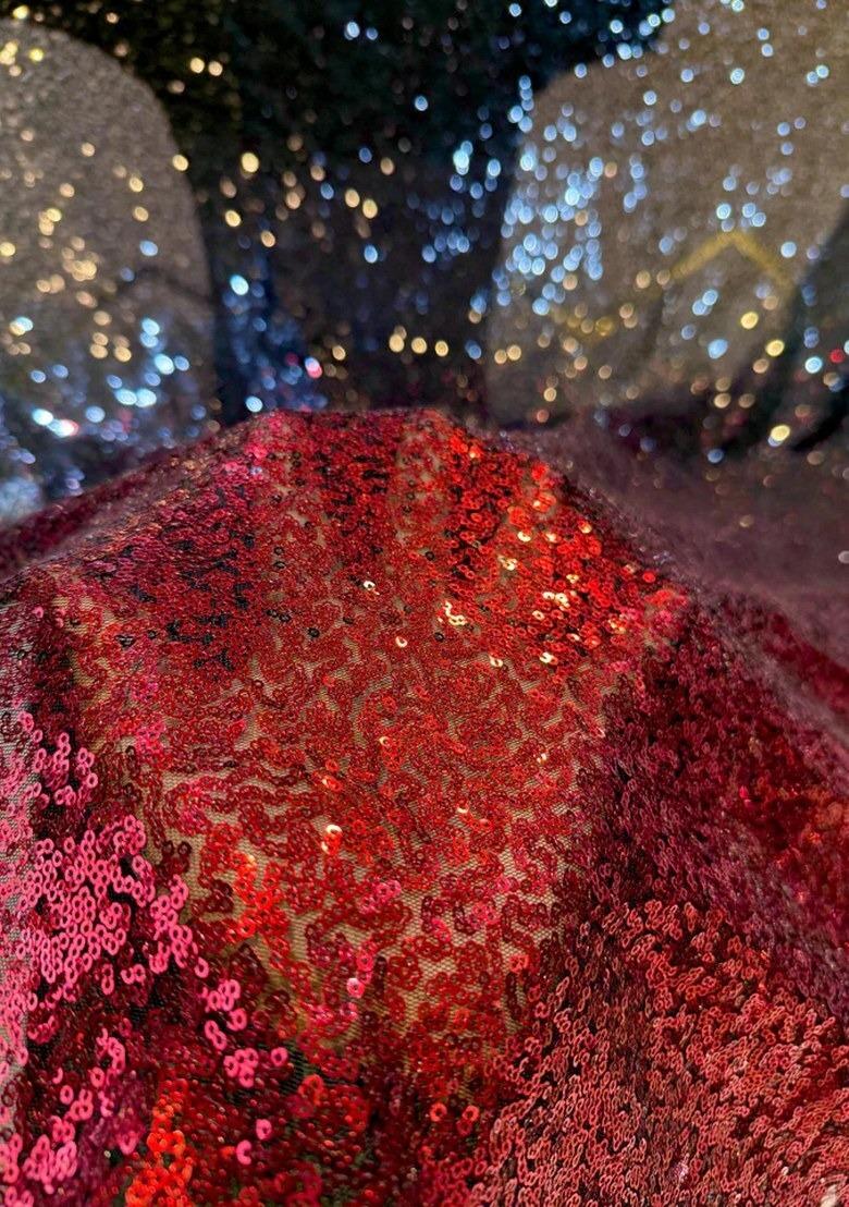 Girls Black And Red Sequin Chinon Fusion Set - Indya