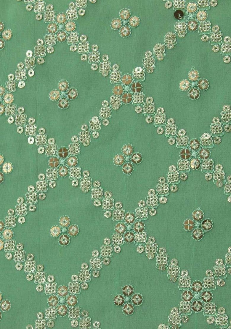 Girls Green Sequin Crepe Fusion Set - Indya