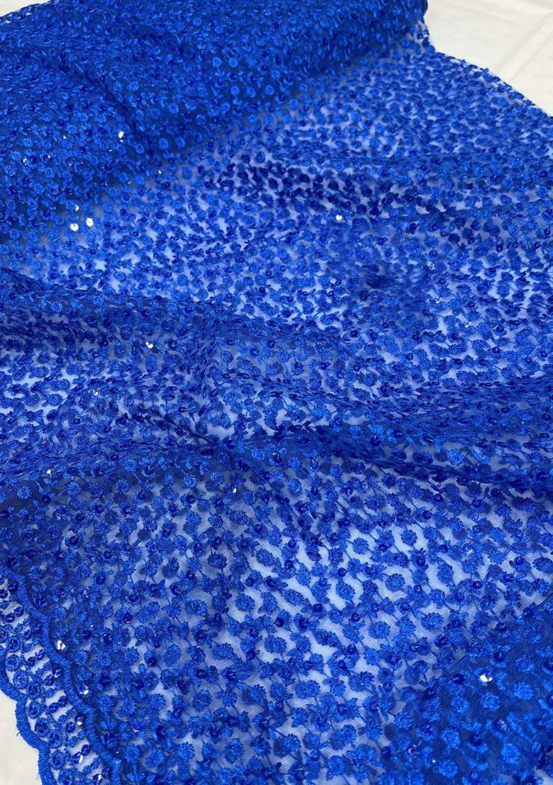 Girls Royal Blue Embroidered Crepe Fusion Set - Indya