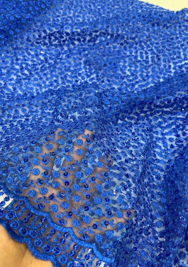 Girls Royal Blue Embroidered Crepe Fusion Set - Indya