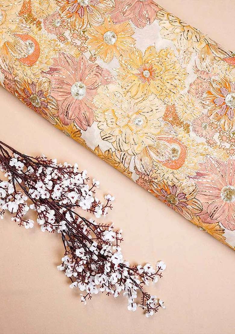Girls Cream Floral Print Organza Fusion Set - Indya