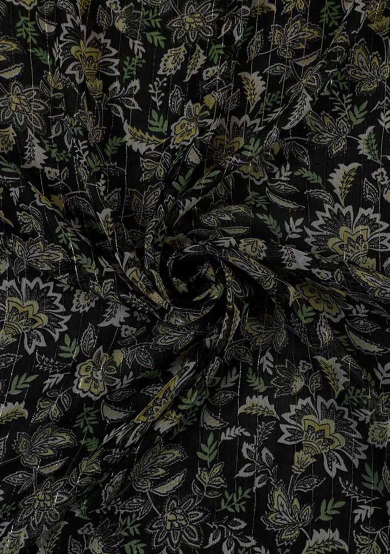 Girls Black Floral Print Chiffon Fusion Set - Indya