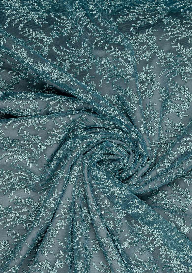 Girls Teal Blue Embroidered Satin Fusion Set - Indya