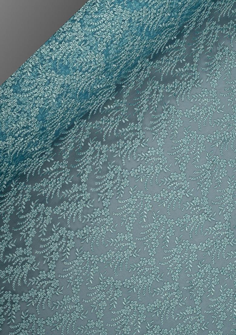 Girls Teal Blue Embroidered Satin Fusion Set - Indya