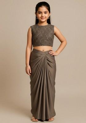 Girls Mauve Embroidered Satin Fusion Set