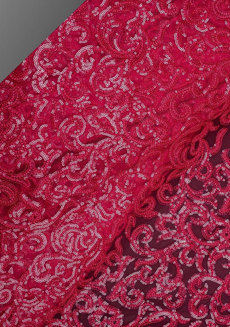 Girls Maroon Embroidered Net Fusion Set - Indya