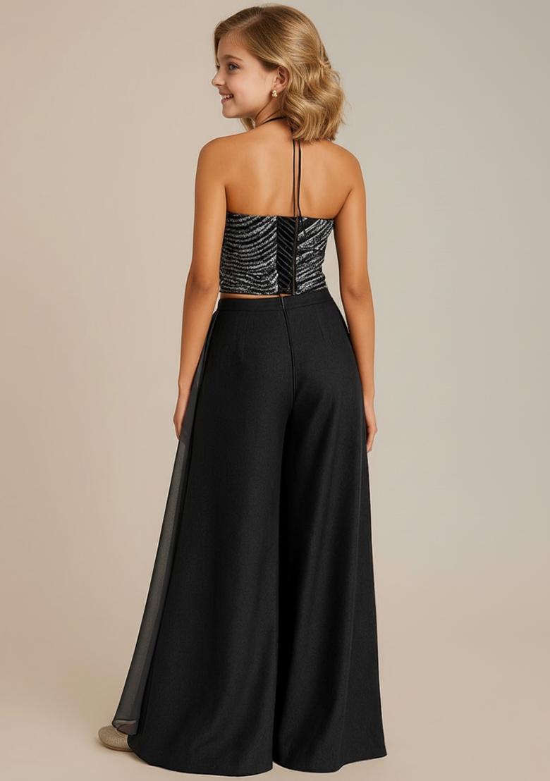 Girls Grey Embroidered Georgette Fusion Set - Indya