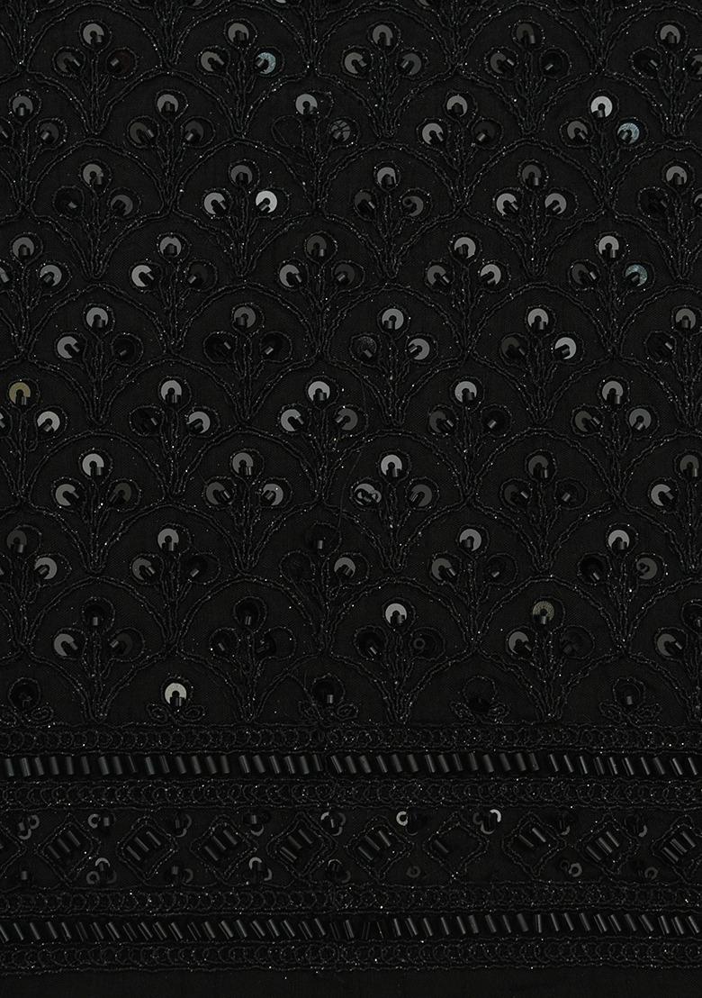 Girls Black Embroidered Silk Fusion Set - Indya