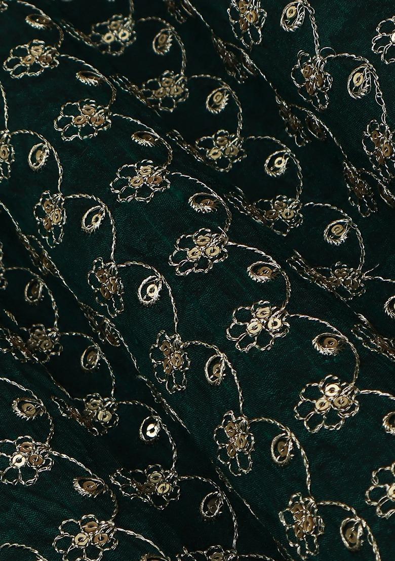 Girls Green Embroidered Raw Silk Fusion Set - Indya