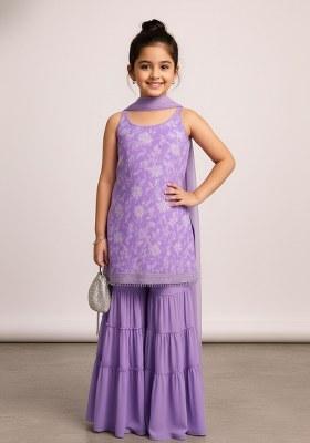 Girls Lilac Embroidered Silk Fusion Set
