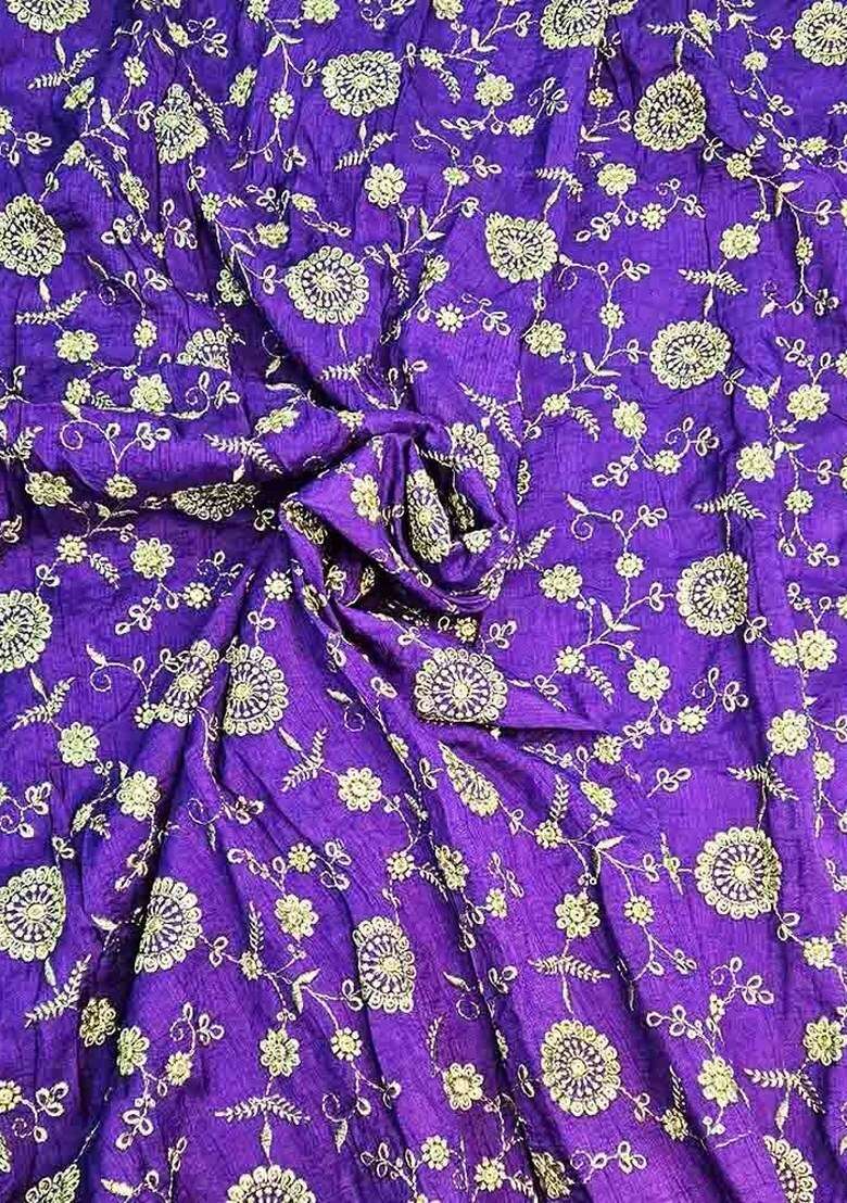 Girls Purple Embroidered Silk Fusion Set - Indya